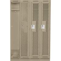 Clean Line Lockers, Bank of 4, 48" x 15" x 76", Steel, Beige, Rivet (Assembled), Perforated Dufferin Supply