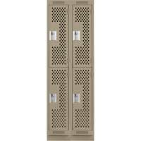 Clean Line Lockers, 2 -tier, Bank of 2, 24" x 12" x 76", Steel, Beige, Rivet (Assembled), Perforated Dufferin Supply