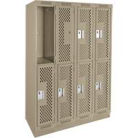 Clean Line Lockers, 2 -tier, Bank of 4, 48" x 12" x 76", Steel, Beige, Rivet (Assembled), Perforated Dufferin Supply