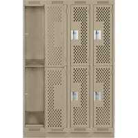 Clean Line Lockers, 2 -tier, Bank of 4, 48" x 12" x 76", Steel, Beige, Rivet (Assembled), Perforated Dufferin Supply