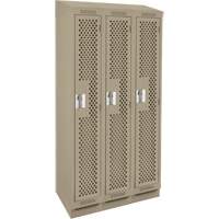Clean Line Lockers, Bank of 3, 36" x 18" x 82", Steel, Beige, Rivet (Assembled), Perforated Dufferin Supply