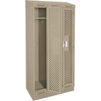 Clean Line Lockers, Bank of 3, 36" x 18" x 82", Steel, Beige, Rivet (Assembled), Perforated Dufferin Supply
