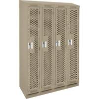 Clean Line Lockers, Bank of 4, 48" x 18" x 82", Steel, Beige, Rivet (Assembled), Perforated Dufferin Supply