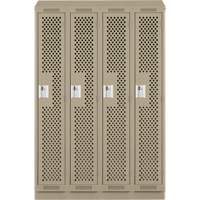 Clean Line Lockers, Bank of 4, 48" x 18" x 82", Steel, Beige, Rivet (Assembled), Perforated Dufferin Supply