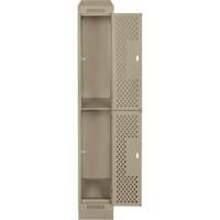 Clean Line Lockers, 2 -tier, 12" x 15" x 82", Steel, Beige, Rivet (Assembled), Perforated Dufferin Supply