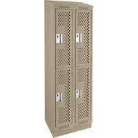 Clean Line Lockers, 2 -tier, Bank of 2, 24" x 12" x 82", Steel, Beige, Rivet (Assembled), Perforated Dufferin Supply
