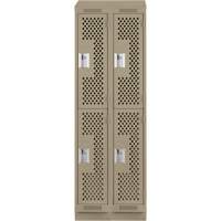 Clean Line Lockers, 2 -tier, Bank of 2, 24" x 12" x 82", Steel, Beige, Rivet (Assembled), Perforated Dufferin Supply