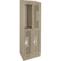 Clean Line Lockers, 2 -tier, Bank of 2, 24" x 12" x 82", Steel, Beige, Rivet (Assembled), Perforated Dufferin Supply