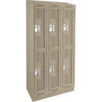 Clean Line Lockers, 2 -tier, Bank of 3, 36" x 15" x 82", Steel, Beige, Rivet (Assembled), Perforated Dufferin Supply