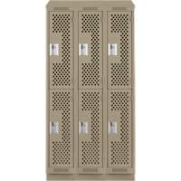 Clean Line Lockers, 2 -tier, Bank of 3, 36" x 15" x 82", Steel, Beige, Rivet (Assembled), Perforated Dufferin Supply