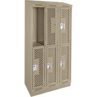 Clean Line Lockers, 2 -tier, Bank of 3, 36" x 15" x 82", Steel, Beige, Rivet (Assembled), Perforated Dufferin Supply
