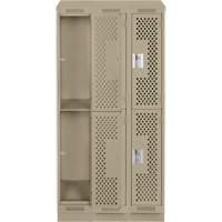 Clean Line Lockers, 2 -tier, Bank of 3, 36" x 15" x 82", Steel, Beige, Rivet (Assembled), Perforated Dufferin Supply