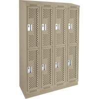 Clean Line Lockers, 2 -tier, Bank of 4, 48" x 15" x 82", Steel, Beige, Rivet (Assembled), Perforated Dufferin Supply