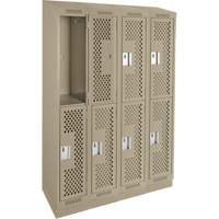 Clean Line Lockers, 2 -tier, Bank of 4, 48" x 15" x 82", Steel, Beige, Rivet (Assembled), Perforated Dufferin Supply