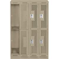 Clean Line Lockers, 2 -tier, Bank of 4, 48" x 15" x 82", Steel, Beige, Rivet (Assembled), Perforated Dufferin Supply