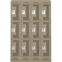 Clean Line Lockers, 3 -tier, Bank of 4, 48" x 18" x 82", Steel, Beige, Rivet (Assembled), Perforated Dufferin Supply