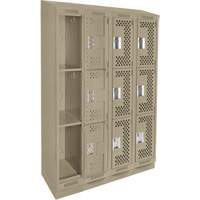 Clean Line Lockers, 3 -tier, Bank of 4, 48" x 18" x 82", Steel, Beige, Rivet (Assembled), Perforated Dufferin Supply