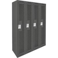 Clean Line Lockers, Bank of 4, 48" x 15" x 72", Steel, Charcoal, Rivet (Assembled), Perforated Dufferin Supply