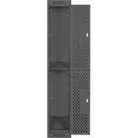 Clean Line Lockers, 2 -tier, 12" x 15" x 72", Steel, Charcoal, Rivet (Assembled), Perforated Dufferin Supply