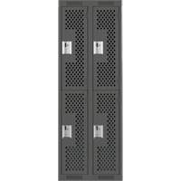 Clean Line Lockers, 2 -tier, Bank of 2, 24" x 15" x 72", Steel, Charcoal, Rivet (Assembled), Perforated Dufferin Supply