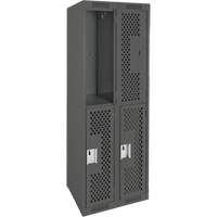 Clean Line Lockers, 2 -tier, Bank of 2, 24" x 15" x 72", Steel, Charcoal, Rivet (Assembled), Perforated Dufferin Supply
