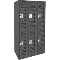 Clean Line Lockers, 2 -tier, Bank of 3, 36" x 15" x 72", Steel, Charcoal, Rivet (Assembled), Perforated Dufferin Supply
