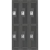 Clean Line Lockers, 2 -tier, Bank of 3, 36" x 15" x 72", Steel, Charcoal, Rivet (Assembled), Perforated Dufferin Supply