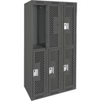 Clean Line Lockers, 2 -tier, Bank of 3, 36" x 15" x 72", Steel, Charcoal, Rivet (Assembled), Perforated Dufferin Supply