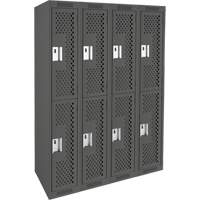 Clean Line Lockers, 2 -tier, Bank of 4, 48" x 15" x 72", Steel, Charcoal, Rivet (Assembled), Perforated Dufferin Supply