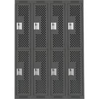 Clean Line Lockers, 2 -tier, Bank of 4, 48" x 15" x 72", Steel, Charcoal, Rivet (Assembled), Perforated Dufferin Supply