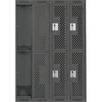 Clean Line Lockers, 2 -tier, Bank of 4, 48" x 15" x 72", Steel, Charcoal, Rivet (Assembled), Perforated Dufferin Supply