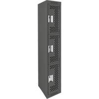 Clean Line Lockers, 3 -tier, 12" x 12" x 72", Steel, Charcoal, Rivet (Assembled), Perforated Dufferin Supply