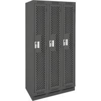 Clean Line Lockers, Bank of 3, 36" x 15" x 76", Steel, Charcoal, Rivet (Assembled), Perforated Dufferin Supply