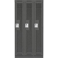 Clean Line Lockers, Bank of 3, 36" x 15" x 76", Steel, Charcoal, Rivet (Assembled), Perforated Dufferin Supply