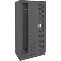 Clean Line Lockers, Bank of 3, 36" x 15" x 76", Steel, Charcoal, Rivet (Assembled), Perforated Dufferin Supply