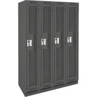 Clean Line Lockers, Bank of 4, 48" x 15" x 76", Steel, Charcoal, Rivet (Assembled), Perforated Dufferin Supply