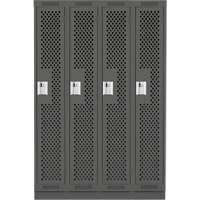 Clean Line Lockers, Bank of 4, 48" x 15" x 76", Steel, Charcoal, Rivet (Assembled), Perforated Dufferin Supply