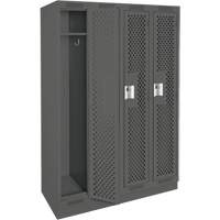 Clean Line Lockers, Bank of 4, 48" x 15" x 76", Steel, Charcoal, Rivet (Assembled), Perforated Dufferin Supply
