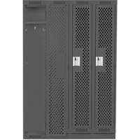 Clean Line Lockers, Bank of 4, 48" x 15" x 76", Steel, Charcoal, Rivet (Assembled), Perforated Dufferin Supply