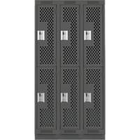 Clean Line Lockers, 2 -tier, Bank of 3, 36" x 12" x 76", Steel, Charcoal, Rivet (Assembled), Perforated Dufferin Supply