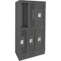 Clean Line Lockers, 2 -tier, Bank of 3, 36" x 12" x 76", Steel, Charcoal, Rivet (Assembled), Perforated Dufferin Supply