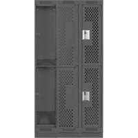 Clean Line Lockers, 2 -tier, Bank of 3, 36" x 12" x 76", Steel, Charcoal, Rivet (Assembled), Perforated Dufferin Supply