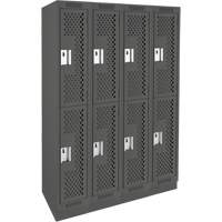 Clean Line Lockers, 2 -tier, Bank of 4, 48" x 12" x 76", Steel, Charcoal, Rivet (Assembled), Perforated Dufferin Supply