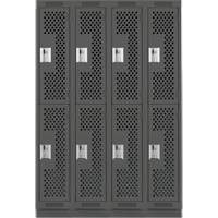 Clean Line Lockers, 2 -tier, Bank of 4, 48" x 12" x 76", Steel, Charcoal, Rivet (Assembled), Perforated Dufferin Supply