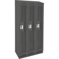 Clean Line Lockers, Bank of 3, 36" x 18" x 82", Steel, Charcoal, Rivet (Assembled), Perforated Dufferin Supply
