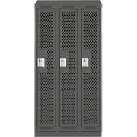 Clean Line Lockers, Bank of 3, 36" x 18" x 82", Steel, Charcoal, Rivet (Assembled), Perforated Dufferin Supply