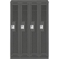 Clean Line Lockers, Bank of 4, 48" x 18" x 82", Steel, Charcoal, Rivet (Assembled), Perforated Dufferin Supply