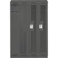 Clean Line Lockers, Bank of 4, 48" x 18" x 82", Steel, Charcoal, Rivet (Assembled), Perforated Dufferin Supply
