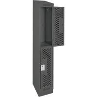 Clean Line Lockers, 2 -tier, 12" x 15" x 82", Steel, Charcoal, Rivet (Assembled), Perforated Dufferin Supply