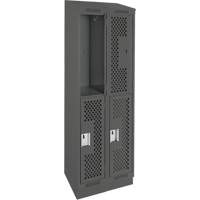 Casiers Clean Line, 2 niveaux, Bloc de 2, 24" x 12" x 82", Acier, Charbon, Rivet (assembl&eacute;), Perfor&eacute; Dufferin Supply